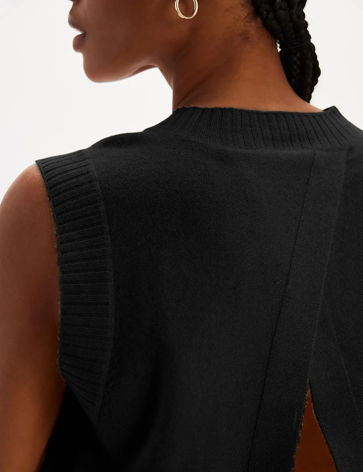 Gozoloma Women's Backless Cropped Sweater Vest Sleeveless Tank Tops with Overlapping Panels