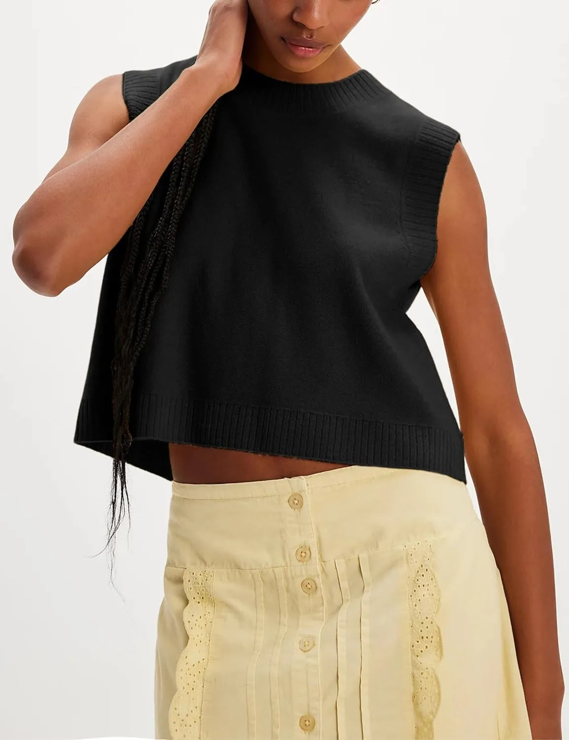 Gozoloma Women's Backless Cropped Sweater Vest Sleeveless Tank Tops with Overlapping Panels