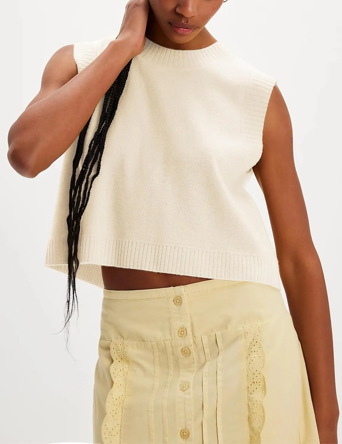 Gozoloma Women's Backless Cropped Sweater Vest Sleeveless Tank Tops with Overlapping Panels