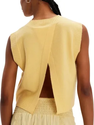 Gozoloma Women's Backless Cropped Sweater Vest Sleeveless Tank Tops with Overlapping Panels