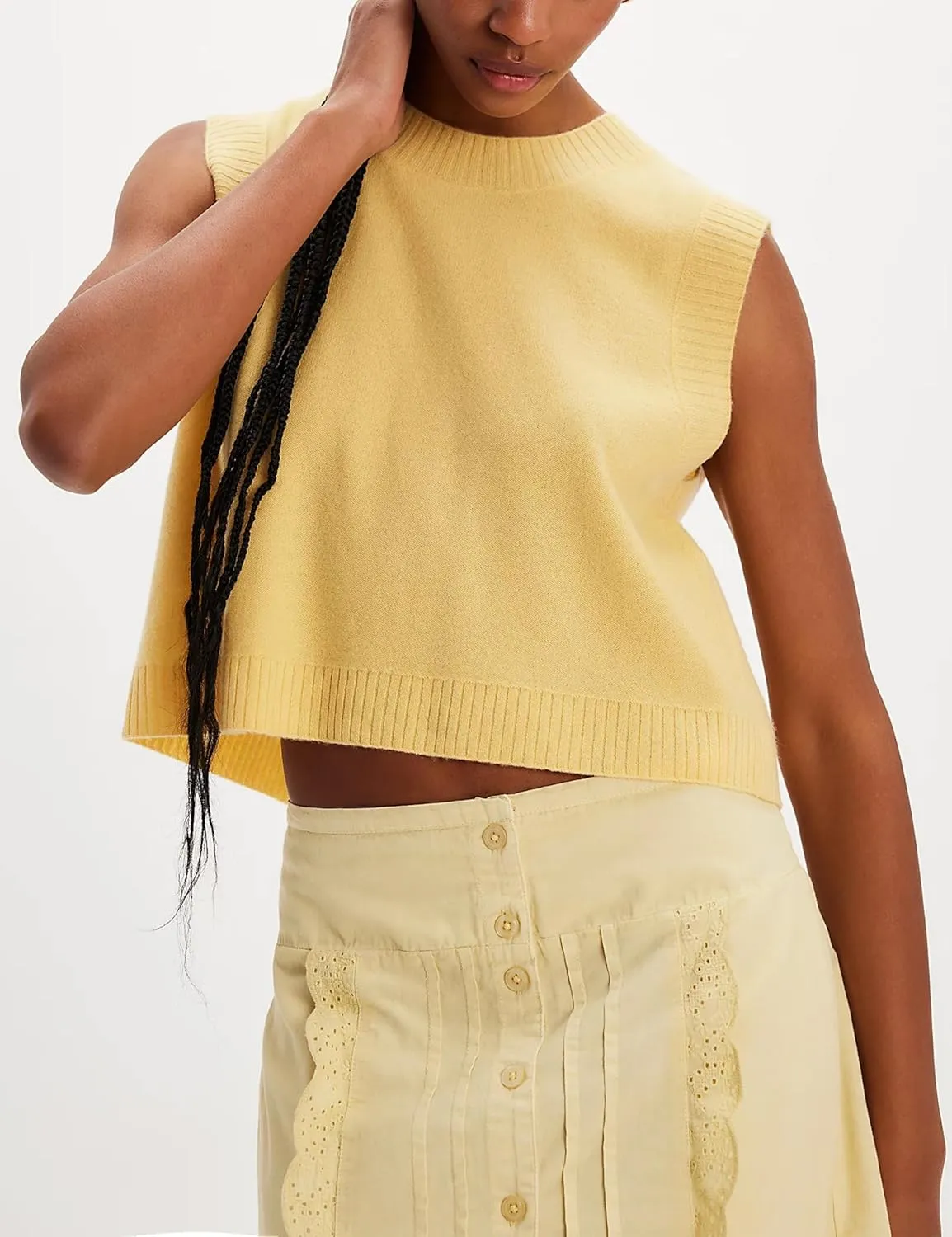 Gozoloma Women's Backless Cropped Sweater Vest Sleeveless Tank Tops with Overlapping Panels