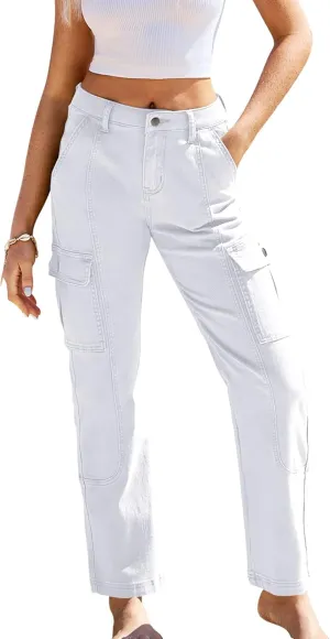 GRAPENT Womens Cargo Pants Casual High Waisted Baggy Stretch Straight Leg Trousers Western Outfit Y2K Pants with Pockets