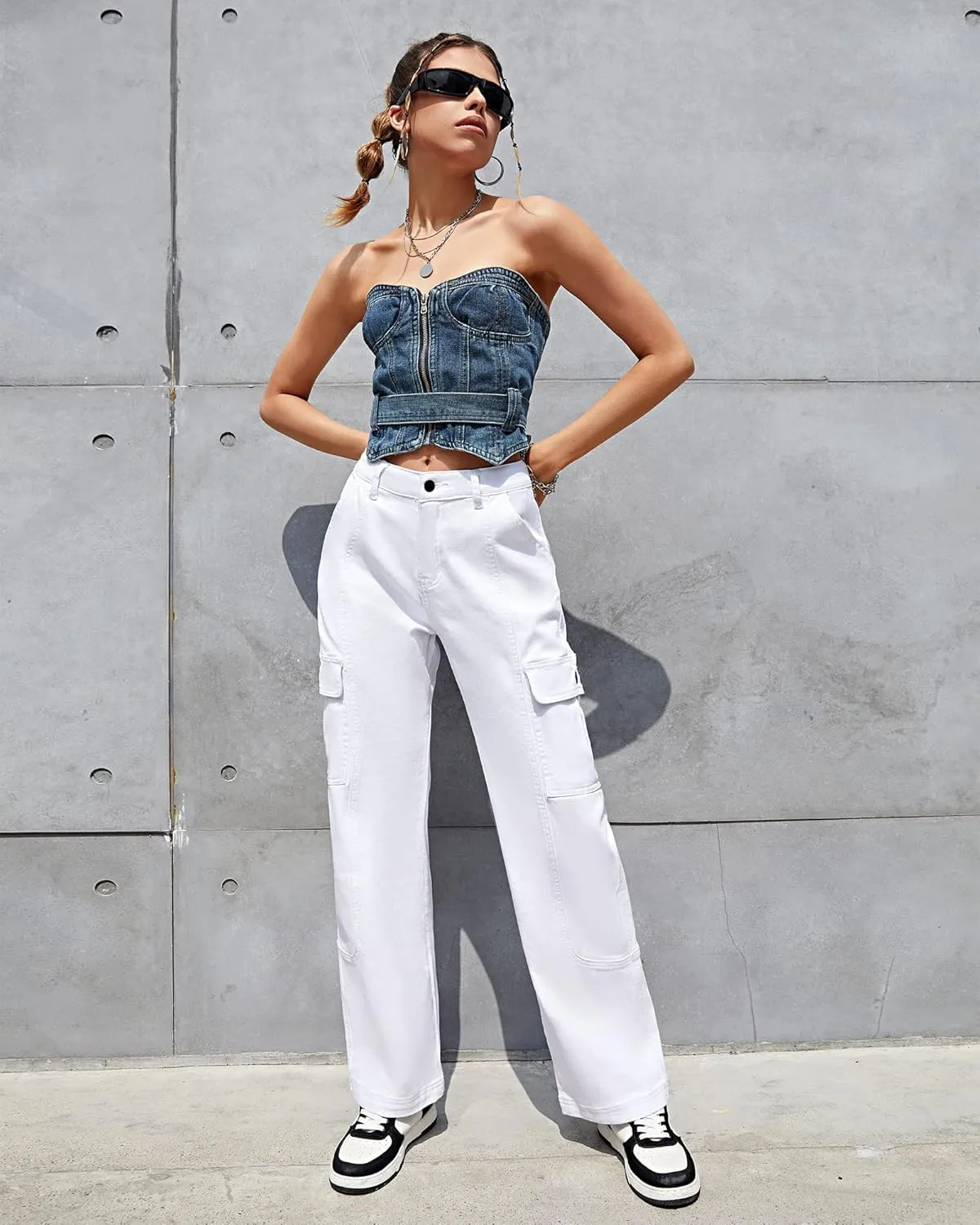 GRAPENT Womens Cargo Pants Casual High Waisted Baggy Stretch Straight Leg Trousers Western Outfit Y2K Pants with Pockets