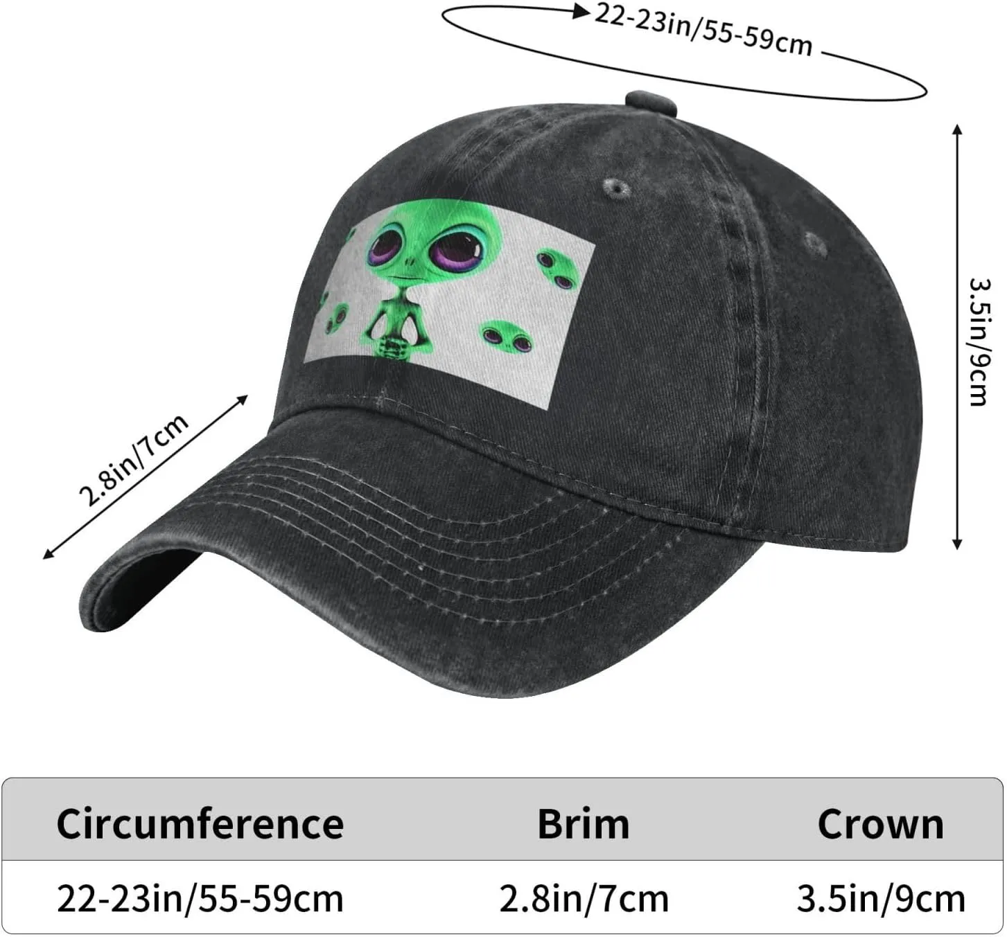 Green Alien Unisex Baseball Cap Breathable Cotton Trucker Hat Classic Denim Dad Hat Summer Sun Hat