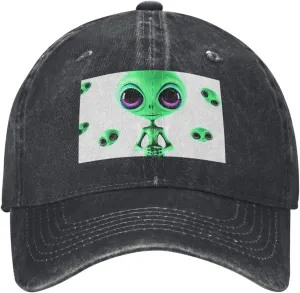 Green Alien Unisex Baseball Cap Breathable Cotton Trucker Hat Classic Denim Dad Hat Summer Sun Hat