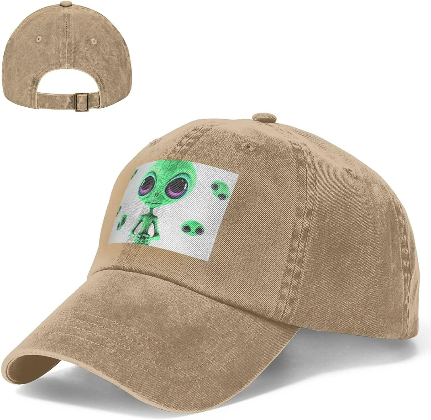 Green Alien Unisex Baseball Cap Breathable Cotton Trucker Hat Classic Denim Dad Hat Summer Sun Hat