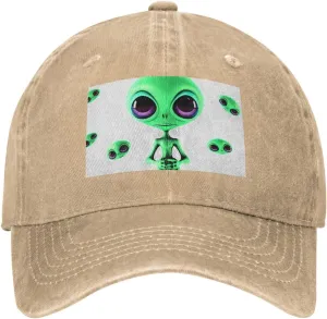 Green Alien Unisex Baseball Cap Breathable Cotton Trucker Hat Classic Denim Dad Hat Summer Sun Hat