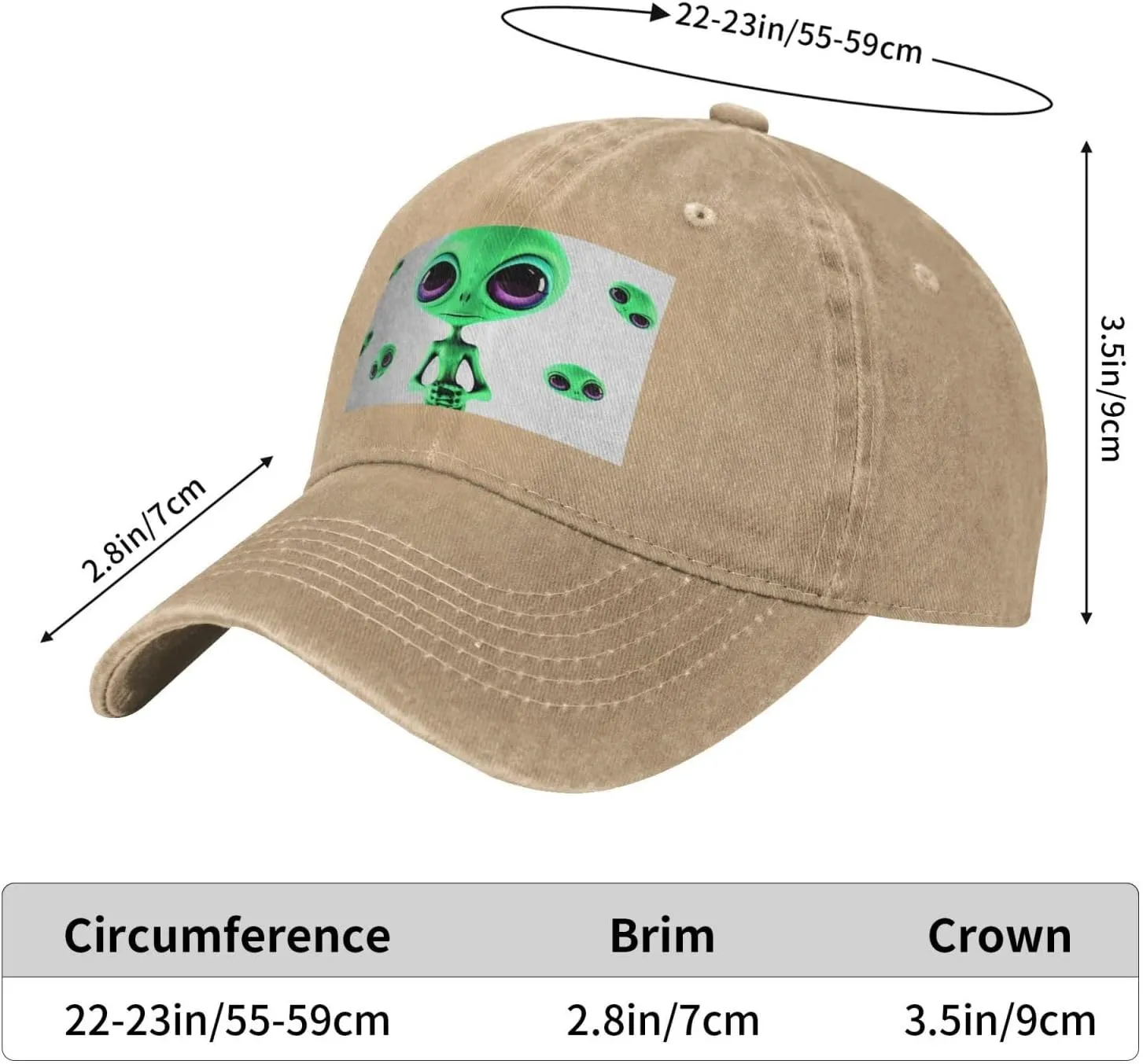 Green Alien Unisex Baseball Cap Breathable Cotton Trucker Hat Classic Denim Dad Hat Summer Sun Hat