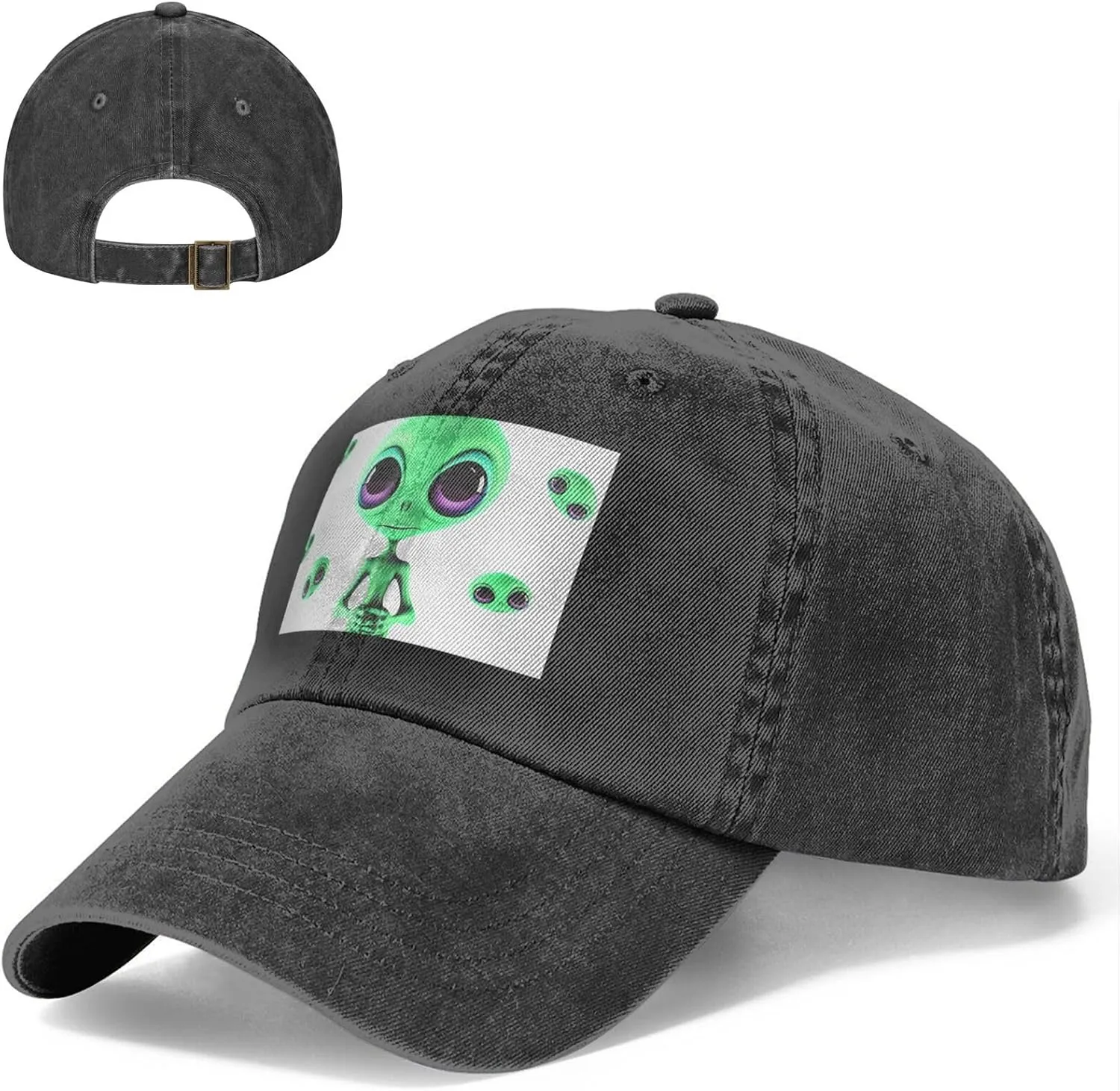 Green Alien Unisex Baseball Cap Breathable Cotton Trucker Hat Classic Denim Dad Hat Summer Sun Hat