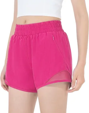 HASMES Girls Athletic Shorts with Zip Pockets Lightweight Running Soccer Shorts for Kids 5-14Y
