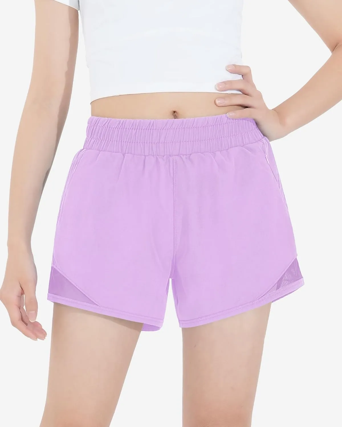 HASMES Girls Athletic Shorts with Zip Pockets Lightweight Running Soccer Shorts for Kids 5-14Y