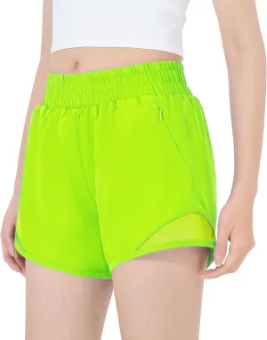 HASMES Girls Athletic Shorts with Zip Pockets Lightweight Running Soccer Shorts for Kids 5-14Y