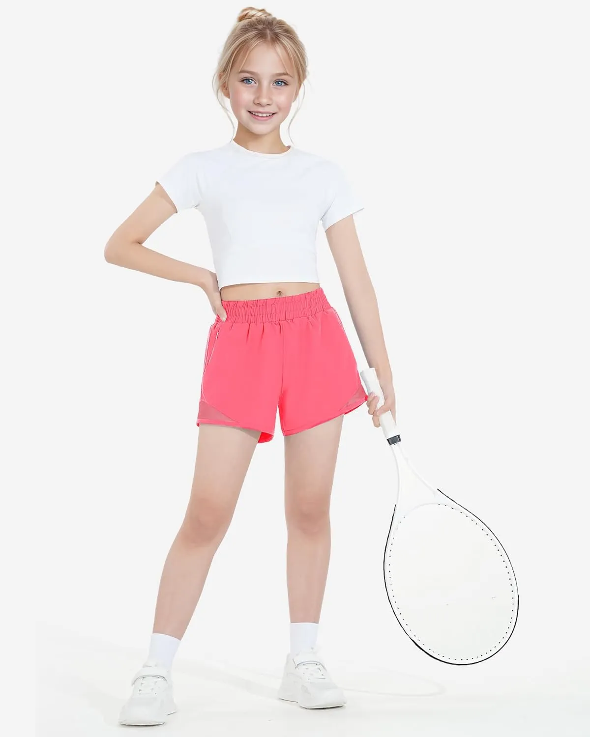 HASMES Girls Athletic Shorts with Zip Pockets Lightweight Running Soccer Shorts for Kids 5-14Y