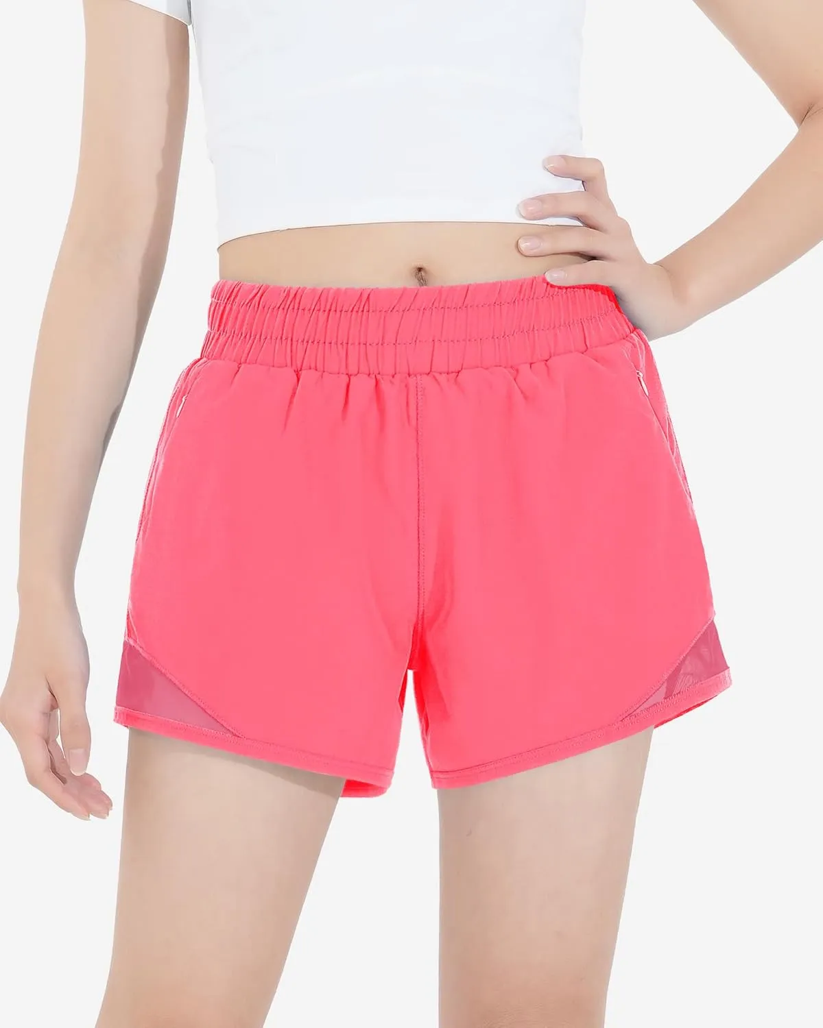 HASMES Girls Athletic Shorts with Zip Pockets Lightweight Running Soccer Shorts for Kids 5-14Y