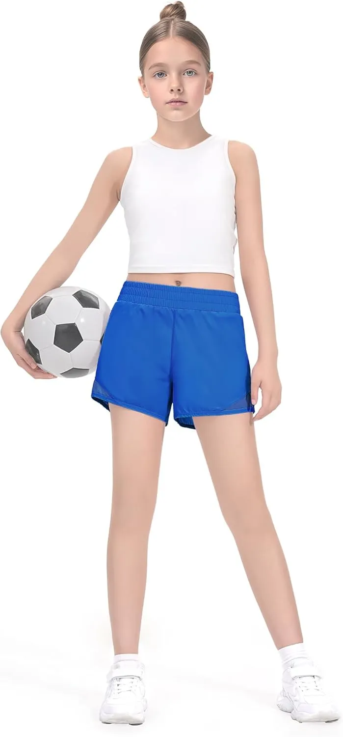 HASMES Girls Athletic Shorts with Zip Pockets Lightweight Running Soccer Shorts for Kids 5-14Y