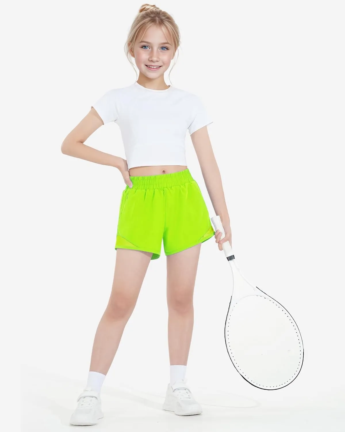 HASMES Girls Athletic Shorts with Zip Pockets Lightweight Running Soccer Shorts for Kids 5-14Y