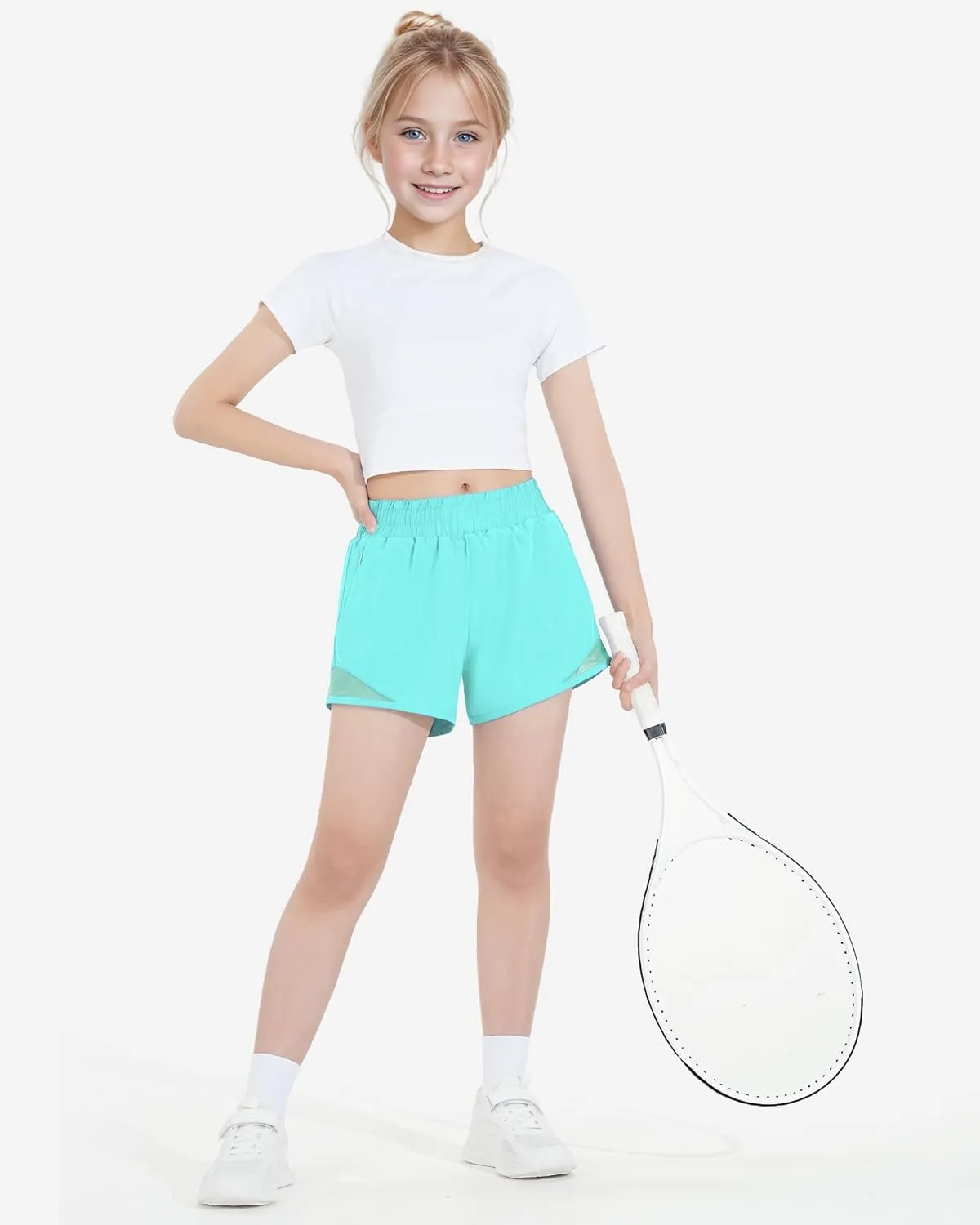 HASMES Girls Athletic Shorts with Zip Pockets Lightweight Running Soccer Shorts for Kids 5-14Y