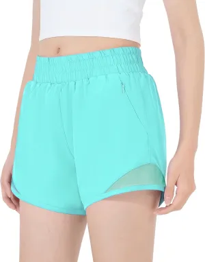 HASMES Girls Athletic Shorts with Zip Pockets Lightweight Running Soccer Shorts for Kids 5-14Y