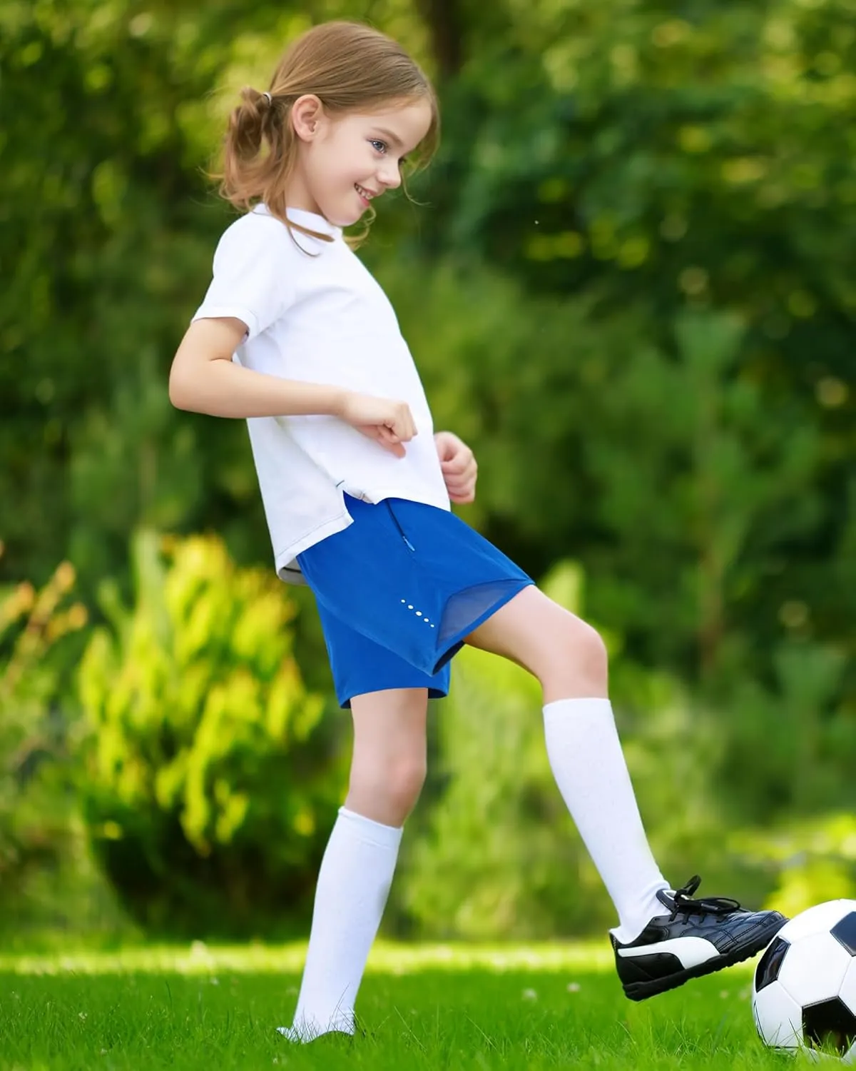 HASMES Girls Athletic Shorts with Zip Pockets Lightweight Running Soccer Shorts for Kids 5-14Y