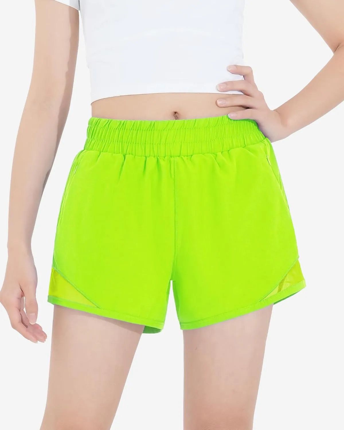 HASMES Girls Athletic Shorts with Zip Pockets Lightweight Running Soccer Shorts for Kids 5-14Y