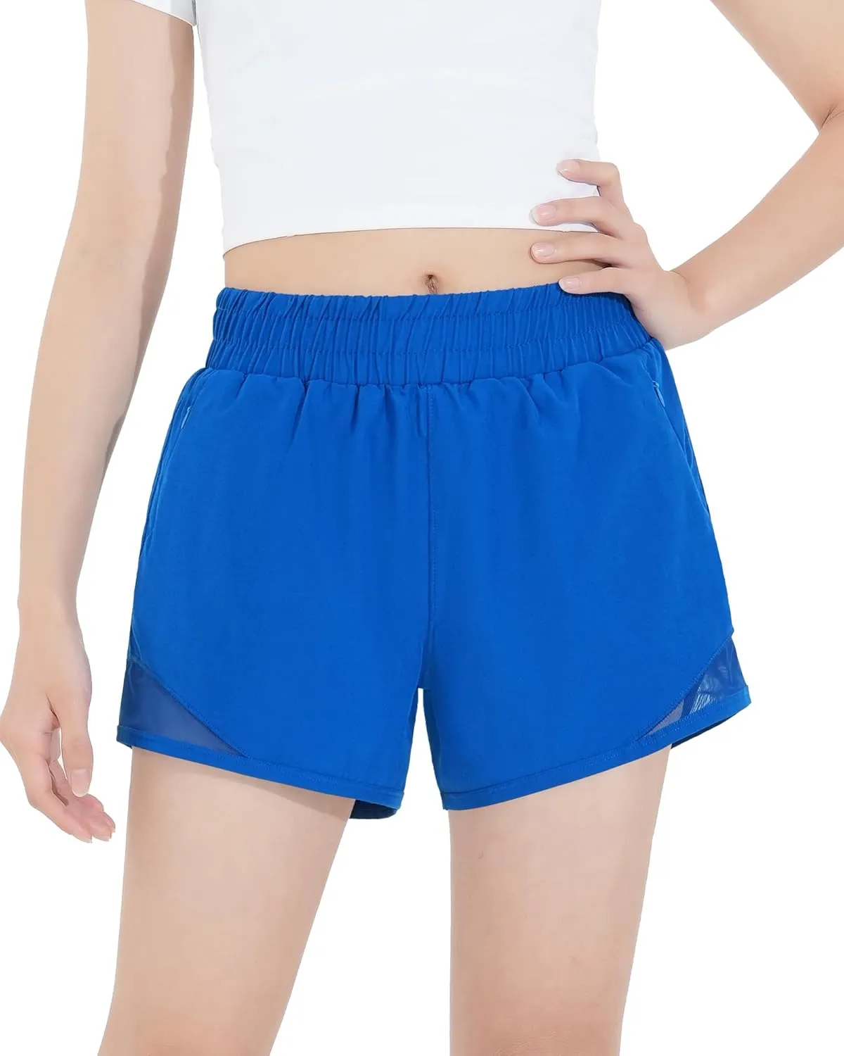 HASMES Girls Athletic Shorts with Zip Pockets Lightweight Running Soccer Shorts for Kids 5-14Y
