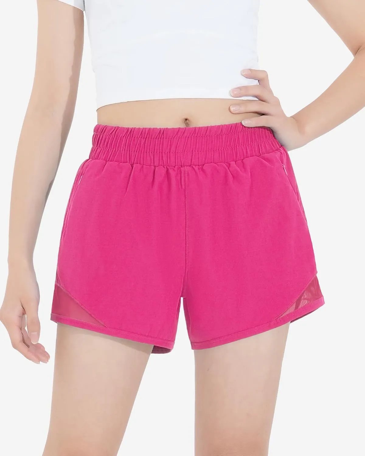 HASMES Girls Athletic Shorts with Zip Pockets Lightweight Running Soccer Shorts for Kids 5-14Y