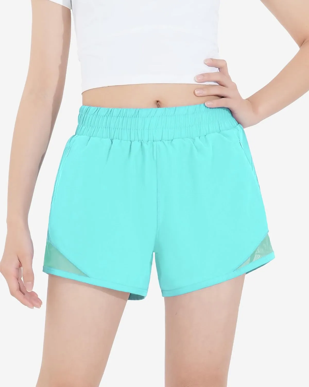 HASMES Girls Athletic Shorts with Zip Pockets Lightweight Running Soccer Shorts for Kids 5-14Y