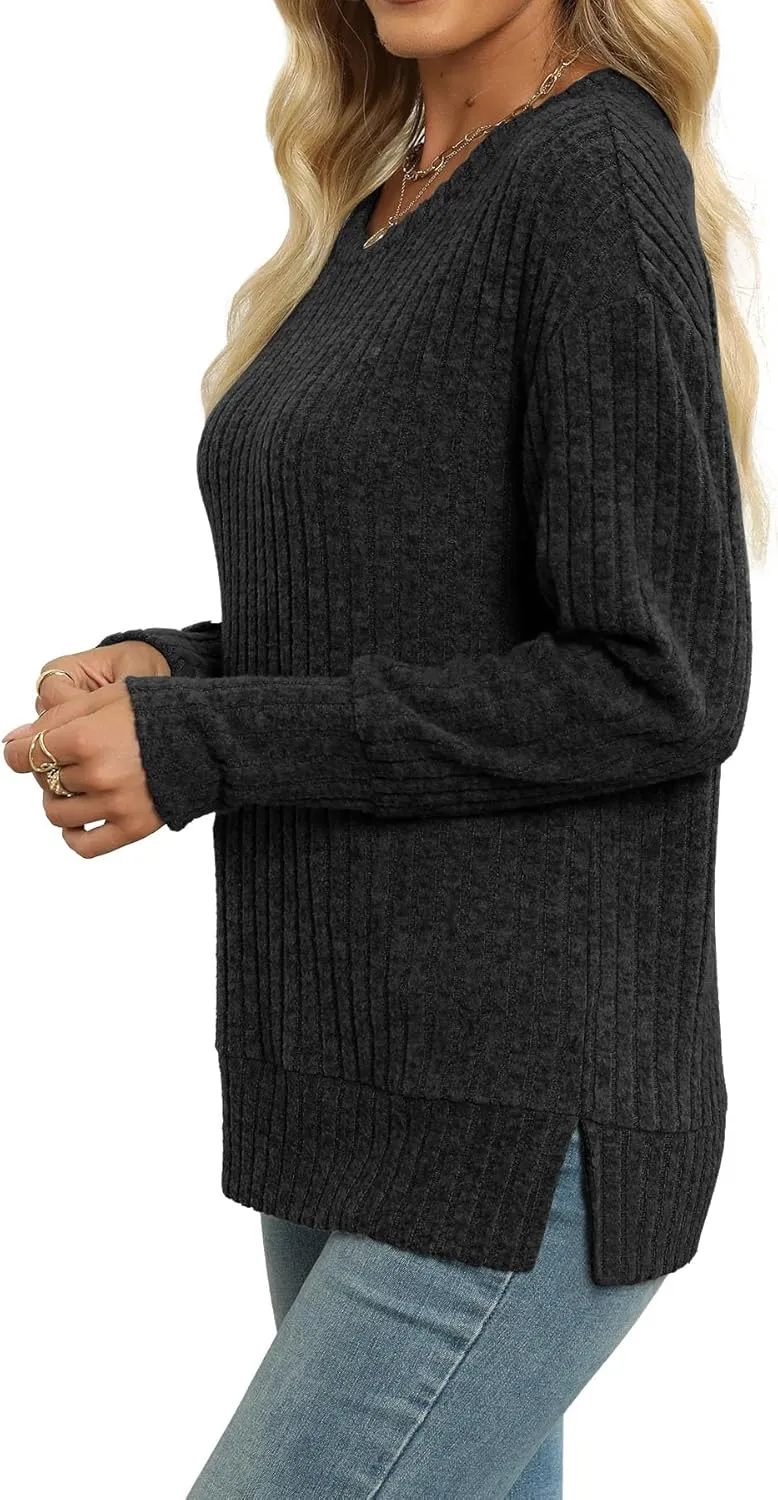 Heymiss Womens Sweaters Dressy Casual Crewneck Long Sleeve Shirts Loose Fall Fashion Sweatshirts