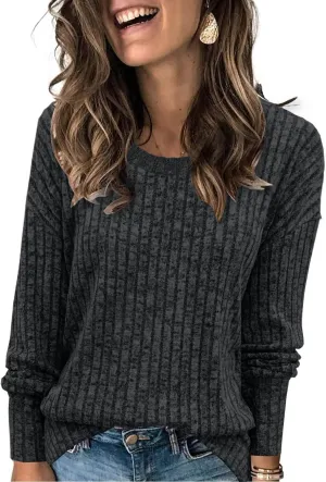 Heymiss Womens Sweaters Dressy Casual Crewneck Long Sleeve Shirts Loose Fall Fashion Sweatshirts
