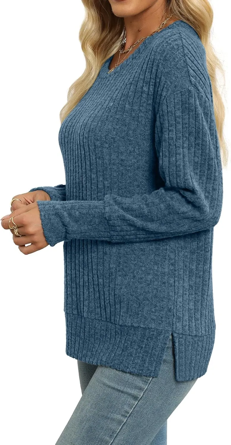 Heymiss Womens Sweaters Dressy Casual Crewneck Long Sleeve Shirts Loose Fall Fashion Sweatshirts