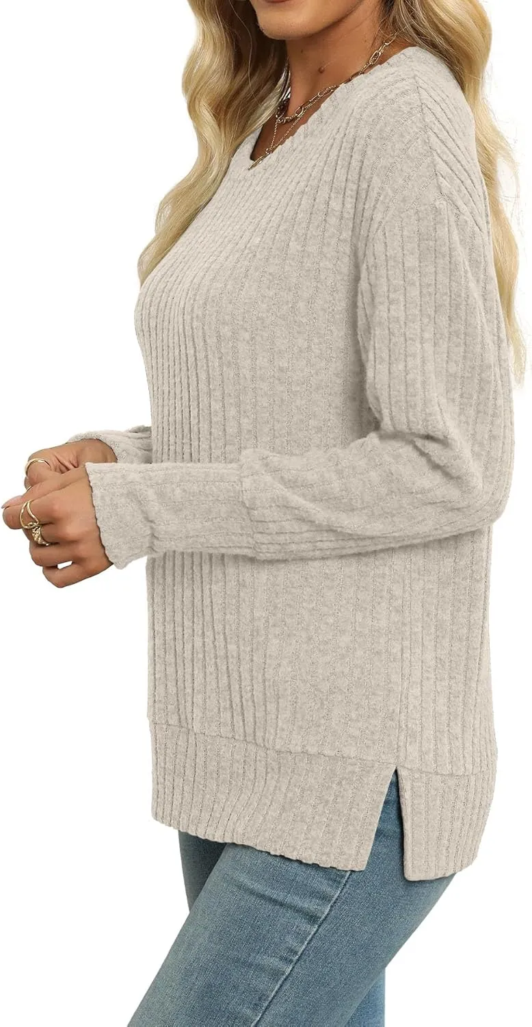 Heymiss Womens Sweaters Dressy Casual Crewneck Long Sleeve Shirts Loose Fall Fashion Sweatshirts