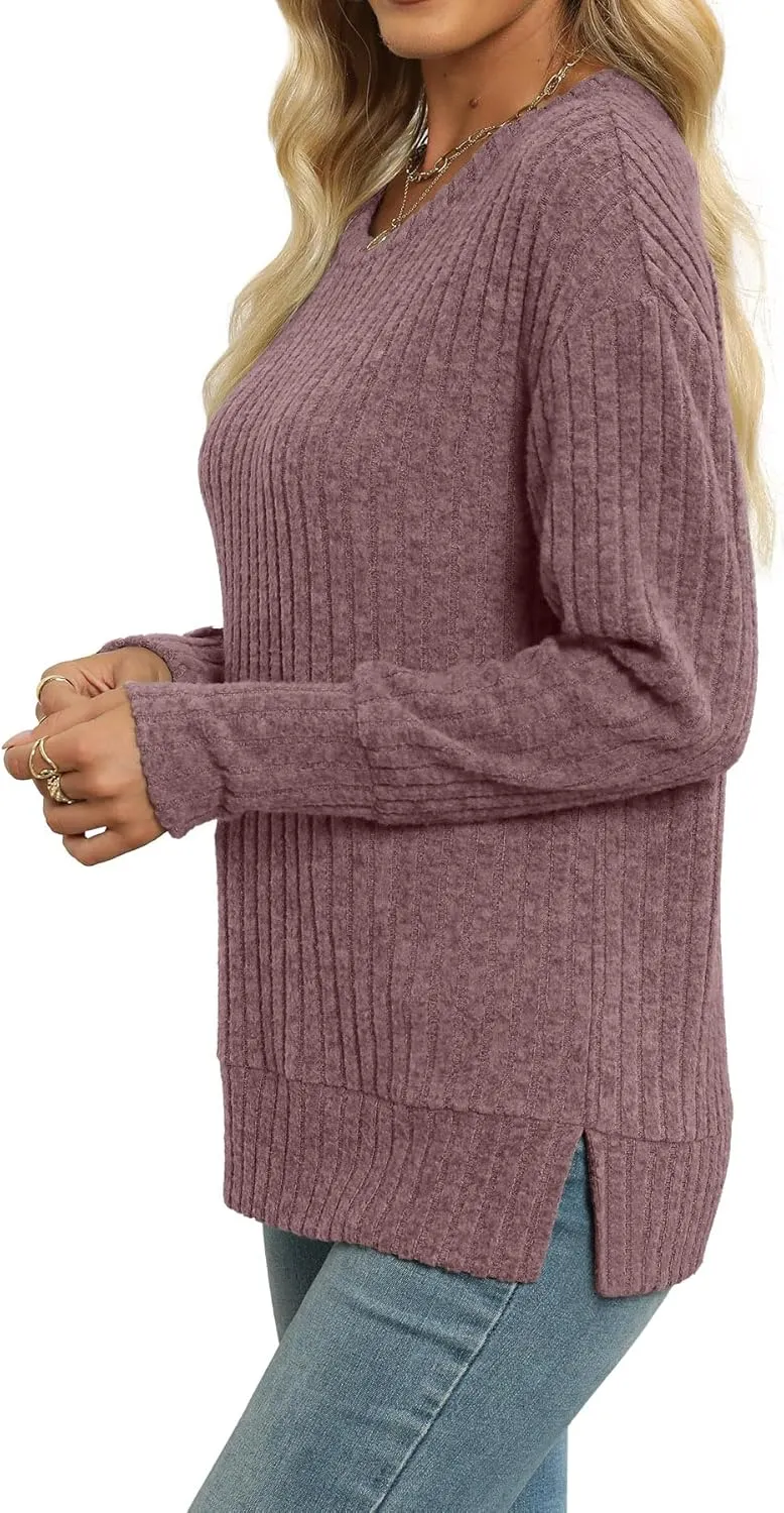 Heymiss Womens Sweaters Dressy Casual Crewneck Long Sleeve Shirts Loose Fall Fashion Sweatshirts