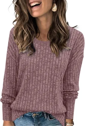 Heymiss Womens Sweaters Dressy Casual Crewneck Long Sleeve Shirts Loose Fall Fashion Sweatshirts