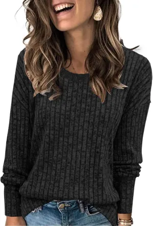 Heymiss Womens Sweaters Dressy Casual Crewneck Long Sleeve Shirts Loose Fall Fashion Sweatshirts