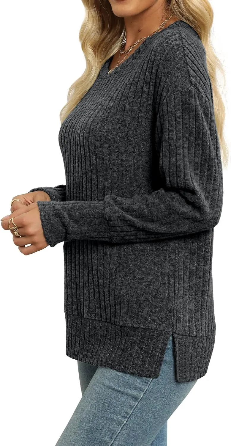 Heymiss Womens Sweaters Dressy Casual Crewneck Long Sleeve Shirts Loose Fall Fashion Sweatshirts