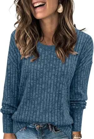 Heymiss Womens Sweaters Dressy Casual Crewneck Long Sleeve Shirts Loose Fall Fashion Sweatshirts