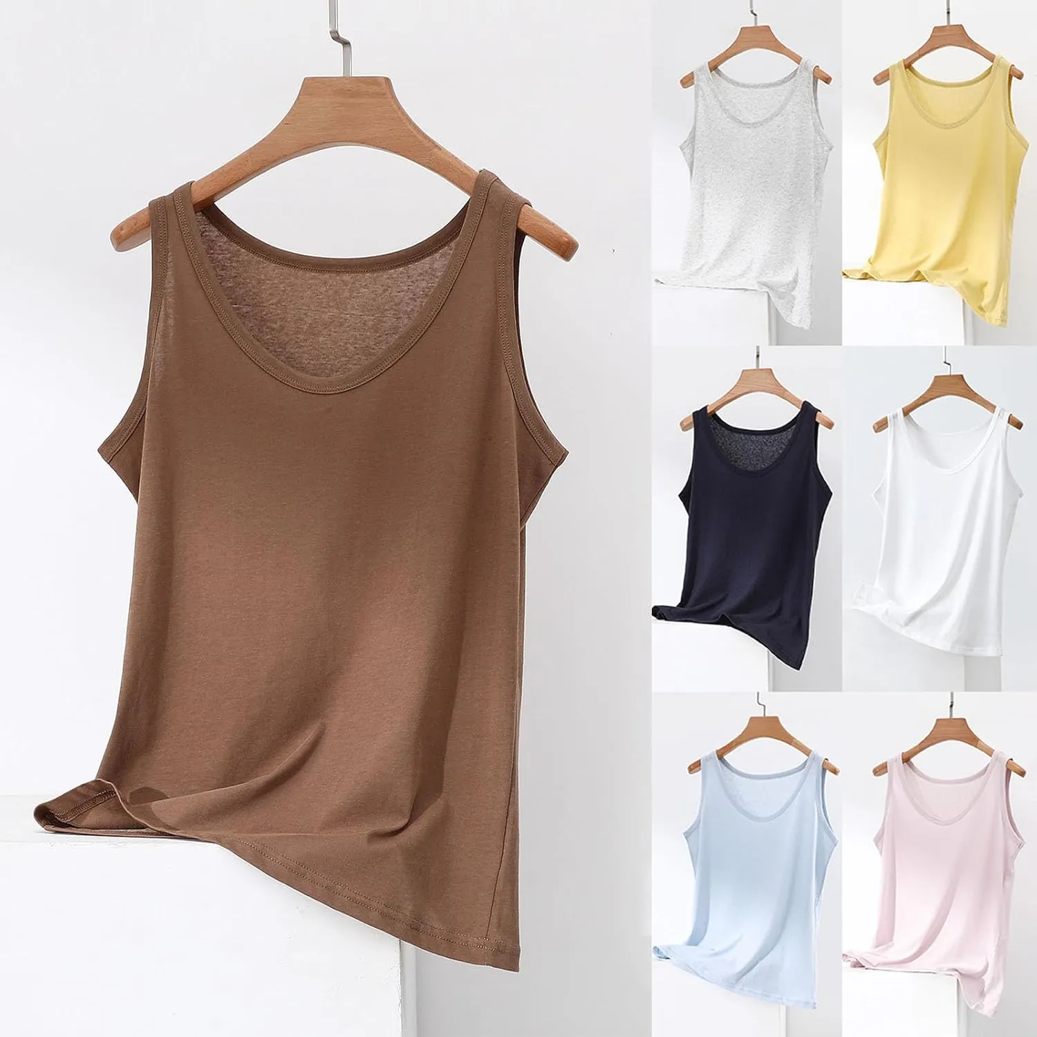 HGps8w Women's Cotton Linen Tank Tops Summer Casual Basic Crew Neck Camisoles Loose Sleeveless Undershirts