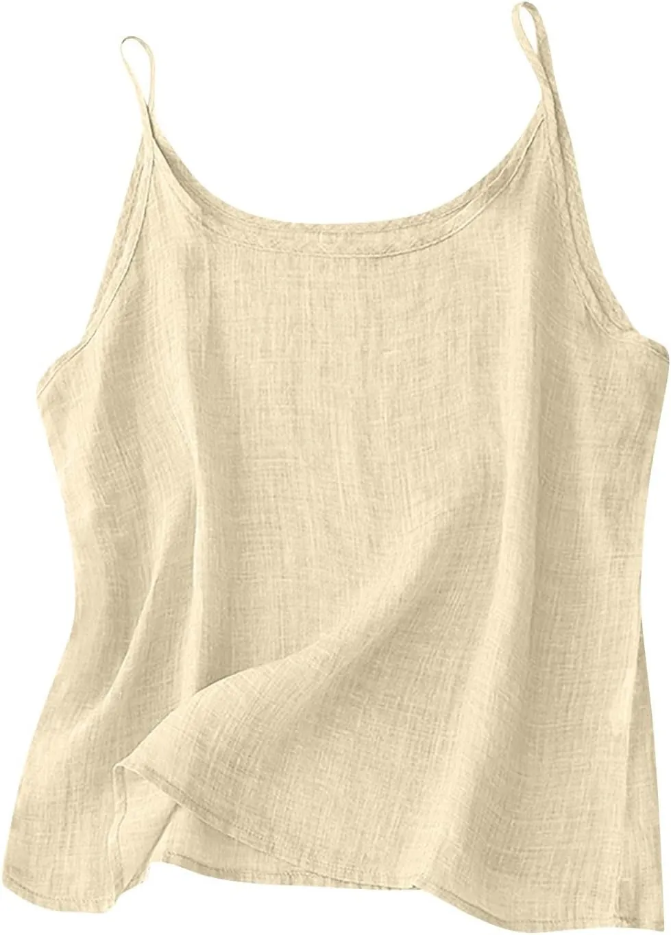 HGps8w Women's Cotton Linen Tank Tops Summer Casual Sleeveless Crew Neck Camisoles Loose Fit Spaghetti Strap Cami Shirts