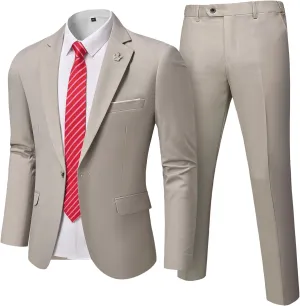Hihawk Men's 2 Piece Slim Fit Suit with Stretch Fabric, Solid One Button Blazer Jacket Vest Pants Set with Tie.