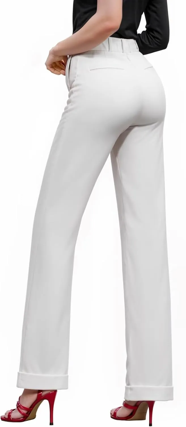 Hybrid & Company Women's High Waisted Straight Leg Suit Pants Business Work Casual Slacks Trousers