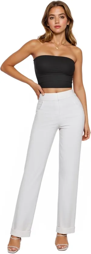 Hybrid & Company Women's High Waisted Straight Leg Suit Pants Business Work Casual Slacks Trousers