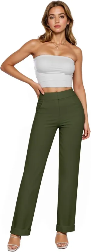 Hybrid & Company Women's High Waisted Straight Leg Suit Pants Business Work Casual Slacks Trousers