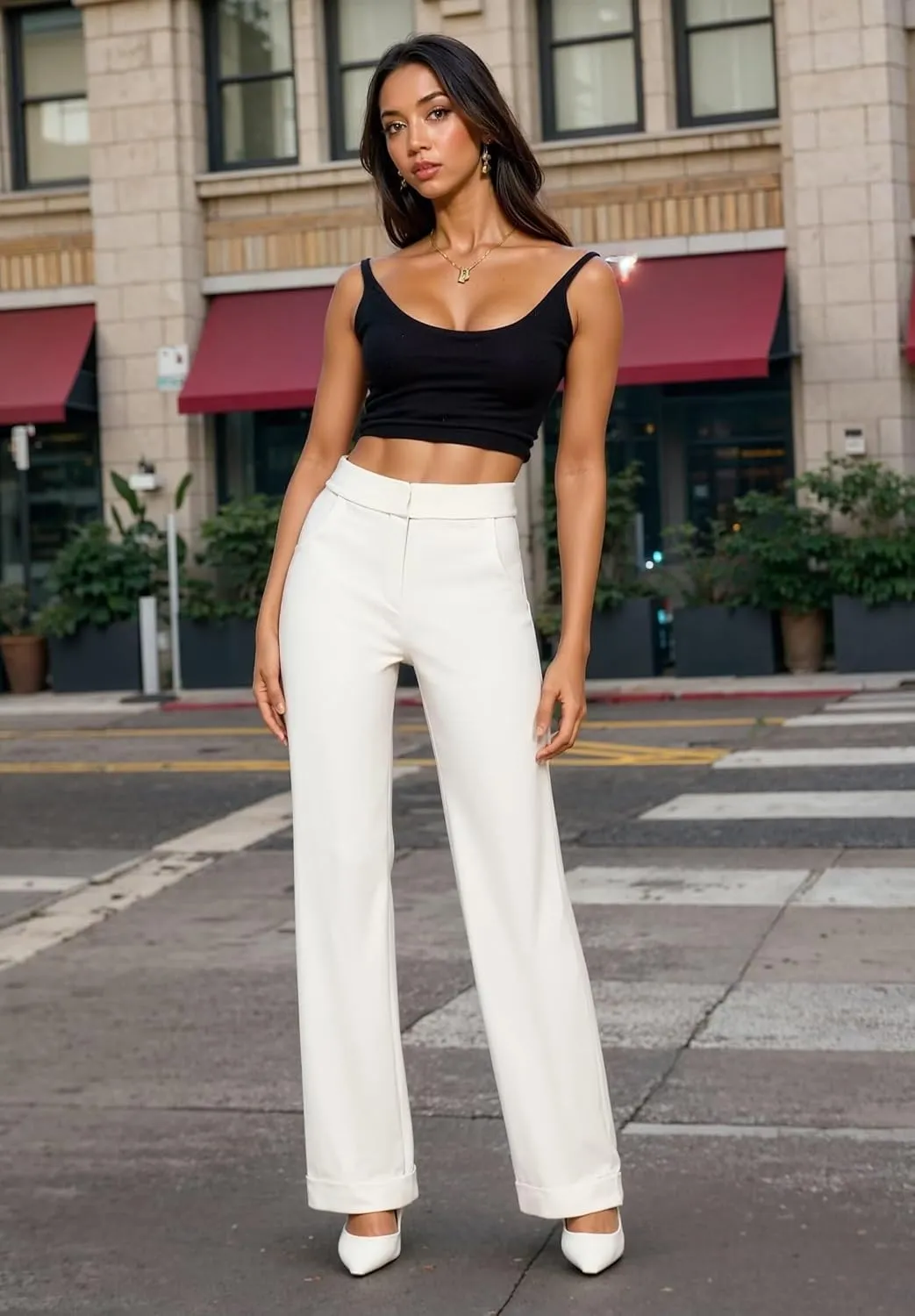 Hybrid & Company Women's High Waisted Straight Leg Suit Pants Business Work Casual Slacks Trousers