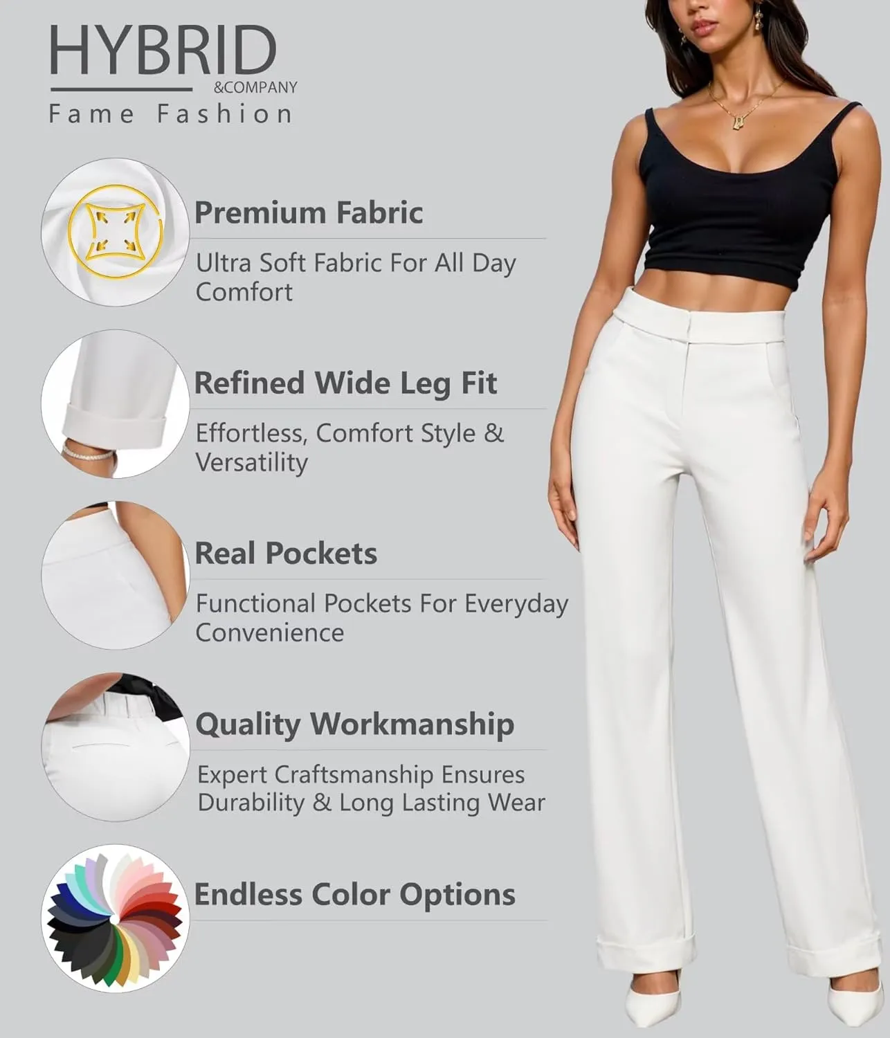 Hybrid & Company Women's High Waisted Straight Leg Suit Pants Business Work Casual Slacks Trousers