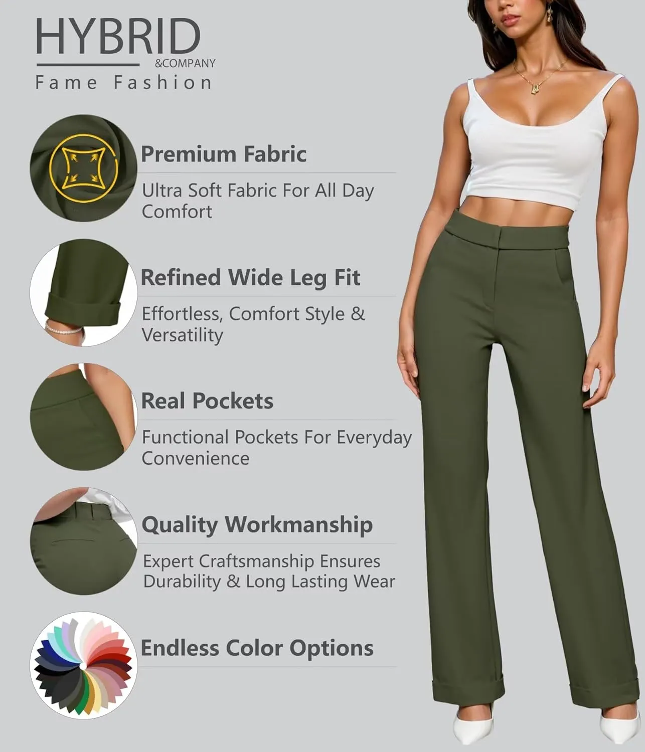 Hybrid & Company Women's High Waisted Straight Leg Suit Pants Business Work Casual Slacks Trousers