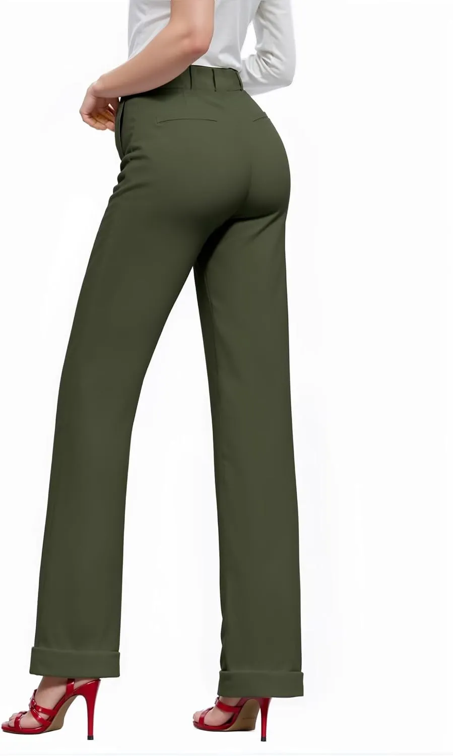 Hybrid & Company Women's High Waisted Straight Leg Suit Pants Business Work Casual Slacks Trousers
