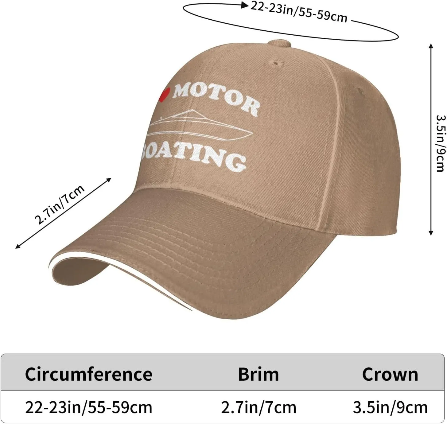 I Love Motor Boating Hat Mens Wide Brim Baseball Cap Adjustable Low Profile Sports Dad Hats