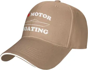 I Love Motor Boating Hat Mens Wide Brim Baseball Cap Adjustable Low Profile Sports Dad Hats