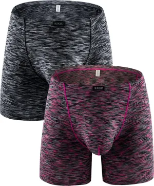 IKINGSKY Men's Quick-dry Long Leg Boxer Briefs Sexy Bulge Trunks No Ride Up Shorts Underwear Seamless Front Under Panties