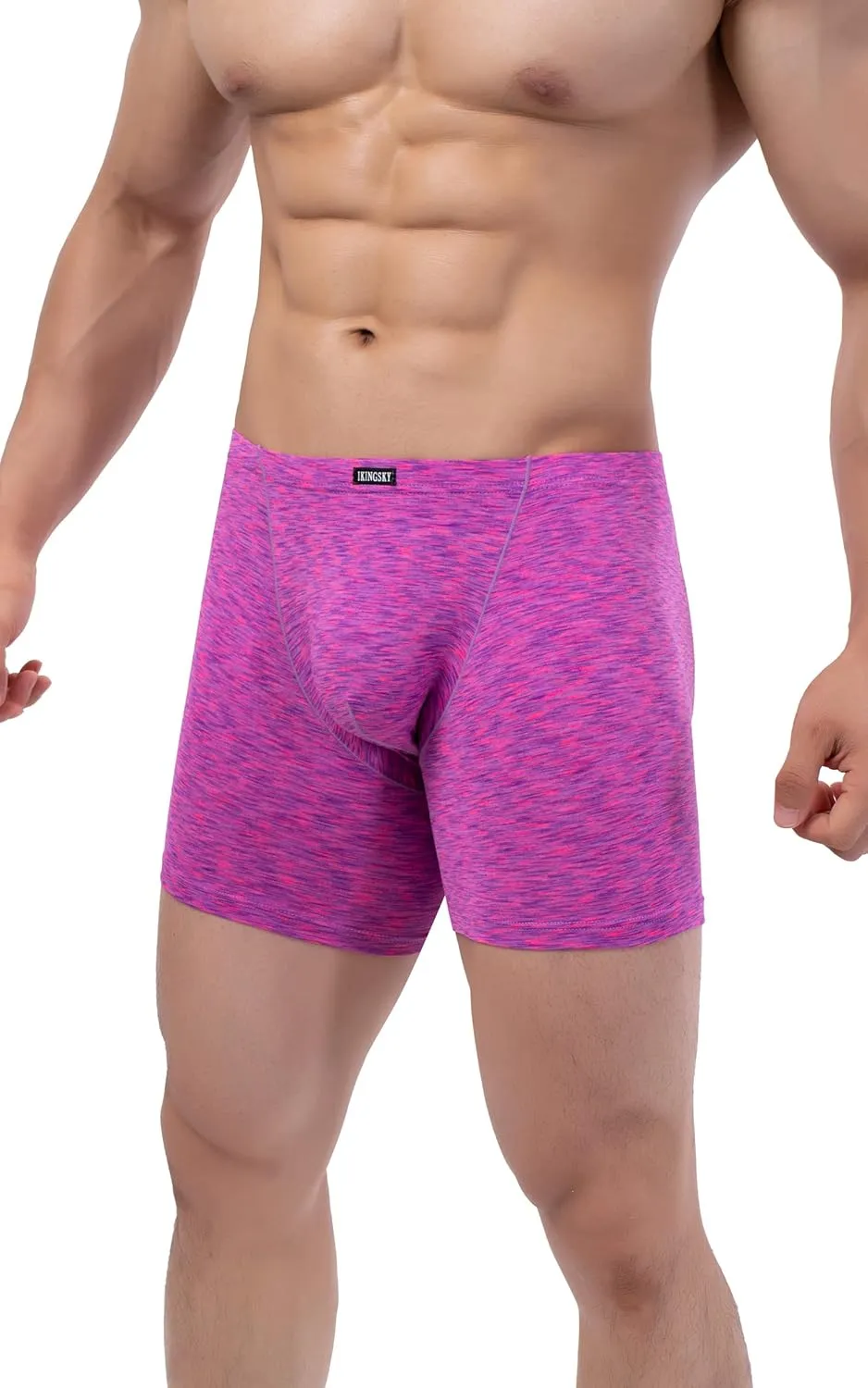 IKINGSKY Men's Quick-dry Long Leg Boxer Briefs Sexy Bulge Trunks No Ride Up Shorts Underwear Seamless Front Under Panties